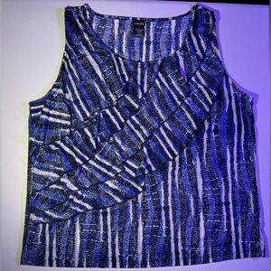 Rafaella Blue and White Striped Ruffle Sleeveless Tank - Sheer.  XXL